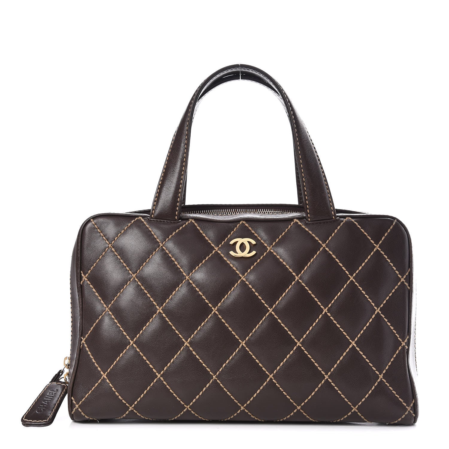 Chanel Calfskin Wild Stitch Top Handle Bag Brown 1 of 19