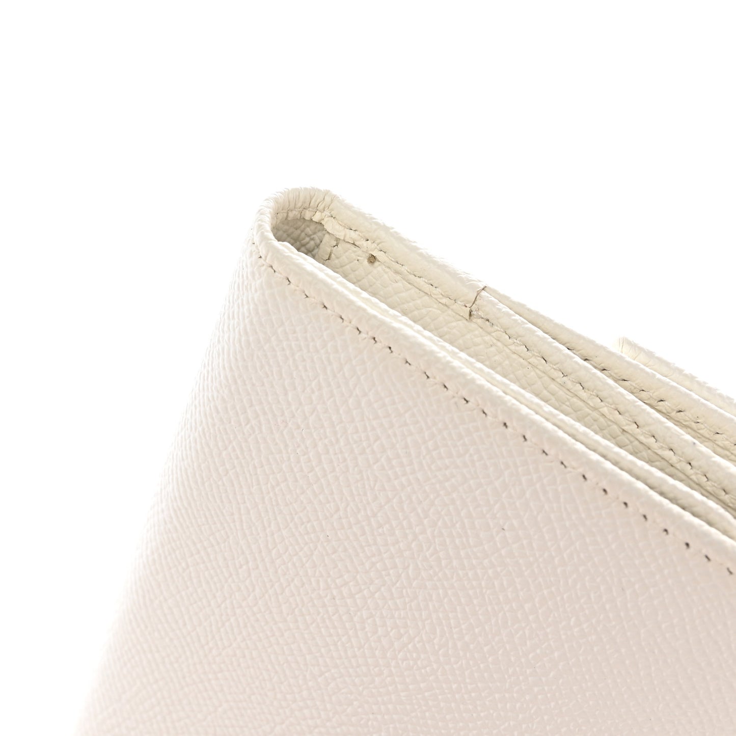 Grainy Calfskin Crystal Flap Wallet White