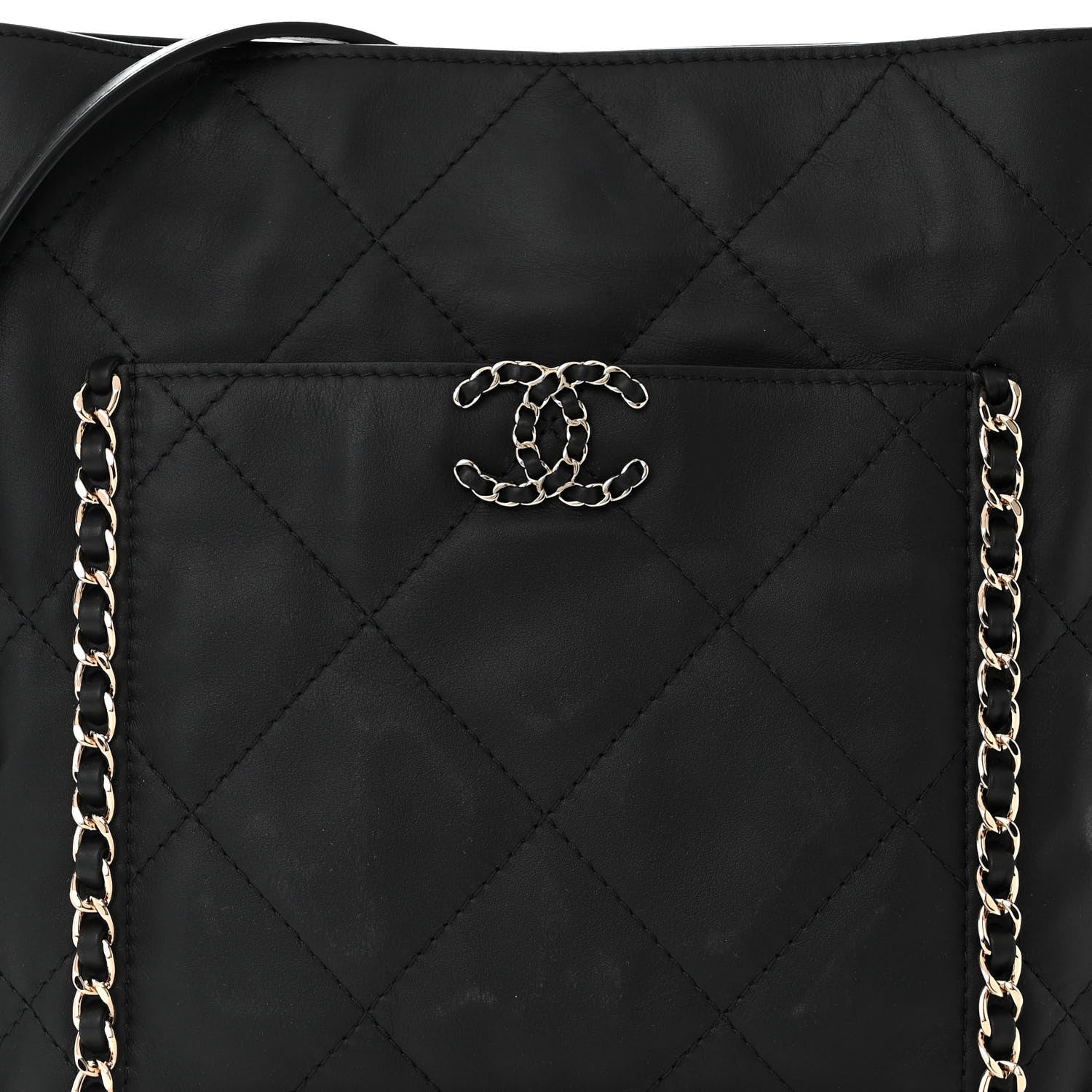 Chanel Calfskin Quilted Chain Flat Tote Black 8 of 10