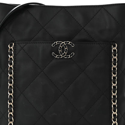 Chanel Calfskin Quilted Chain Flat Tote Black 8 of 10
