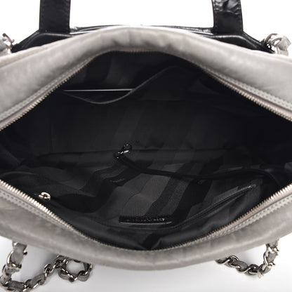 Chanel Glazed Calfskin Lambskin Quilted Portobello Tote Black Grey 6 of 11