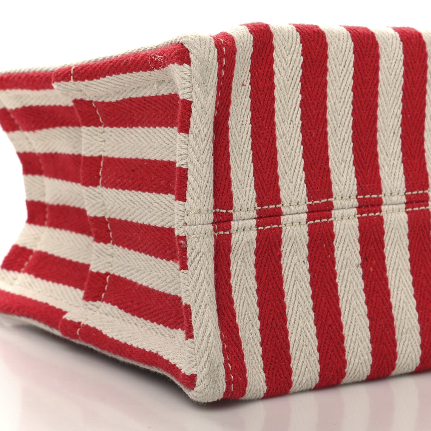 Canvas Calfskin Striped Triomphe Small Cabas Thais Natural Red