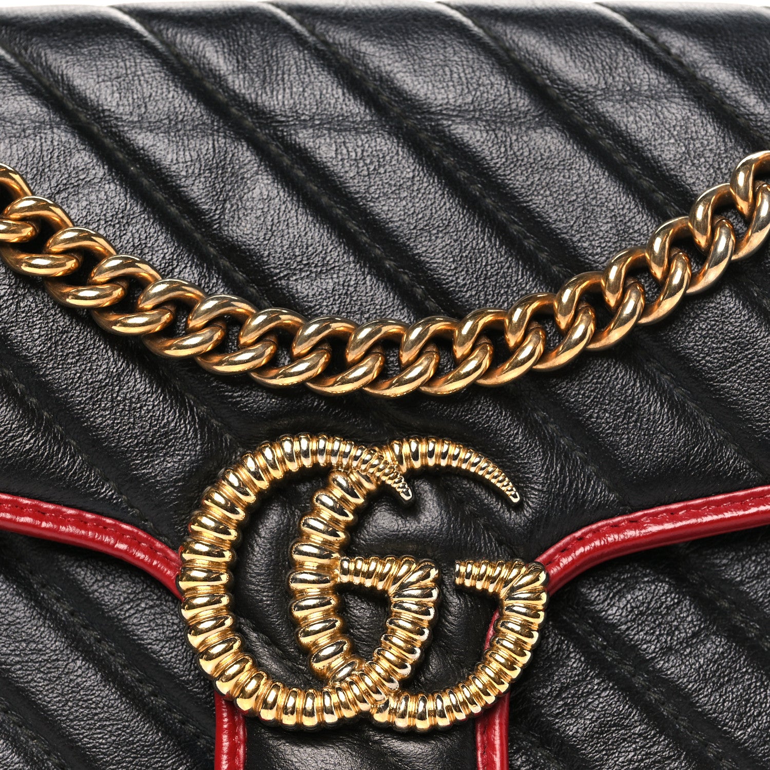 Gucci Vintage Effect Calfskin Matelasse Diagonal Small Torchon GG Marmont Shoulder Bag Black Romantic Cherry 8 of 10