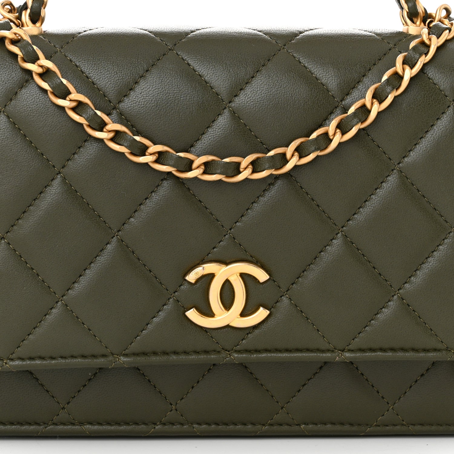Chanel Lambskin Quilted Pick Me Up Wallet On Chain WOC Green 9 of 12