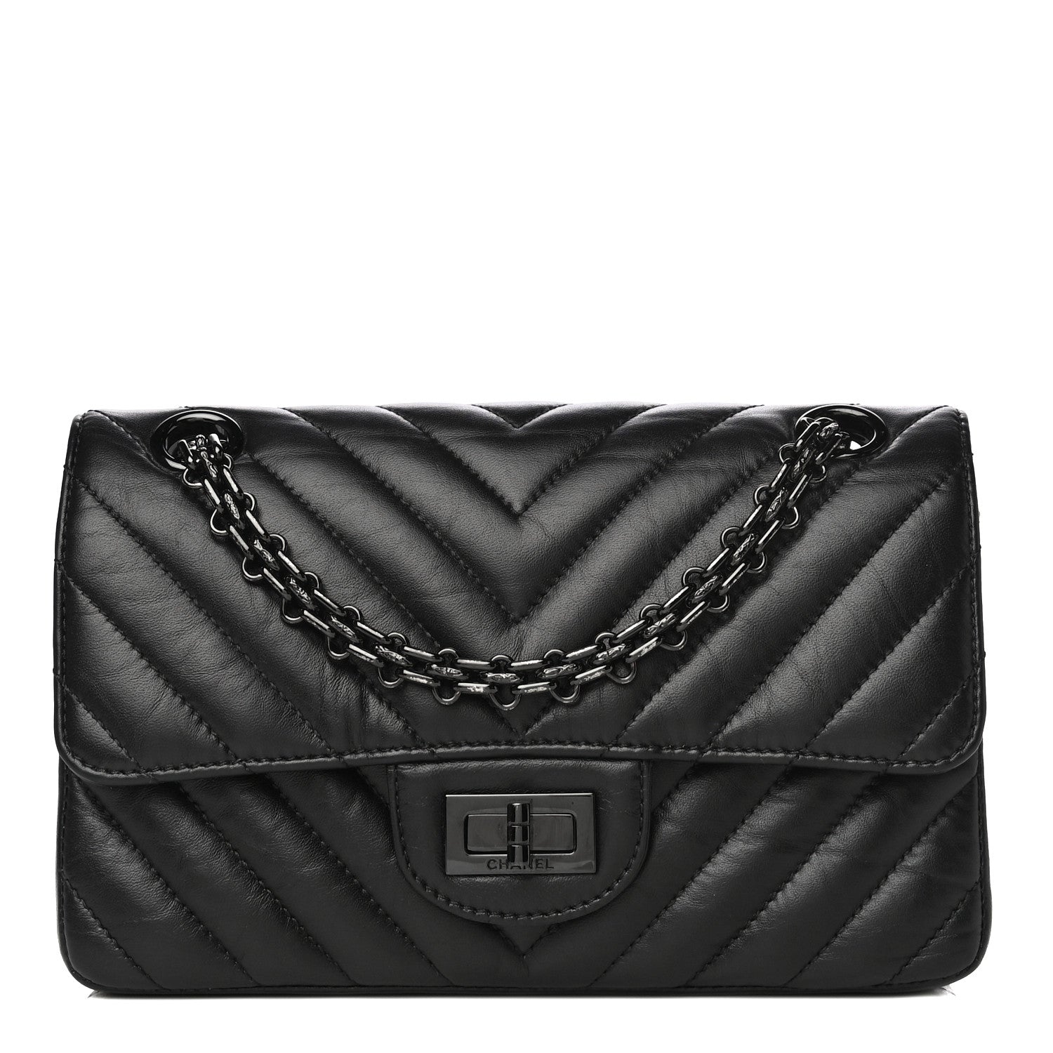 Chanel Aged Calfskin Chevron Quilted 2.55 Reissue Mini Flap So Black 1 of 10