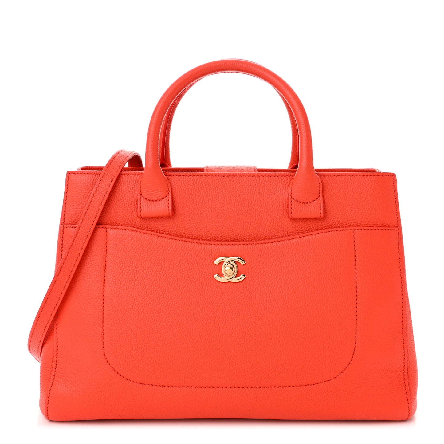 Grained Calfskin Small Neo Executive Shopper Tote Red