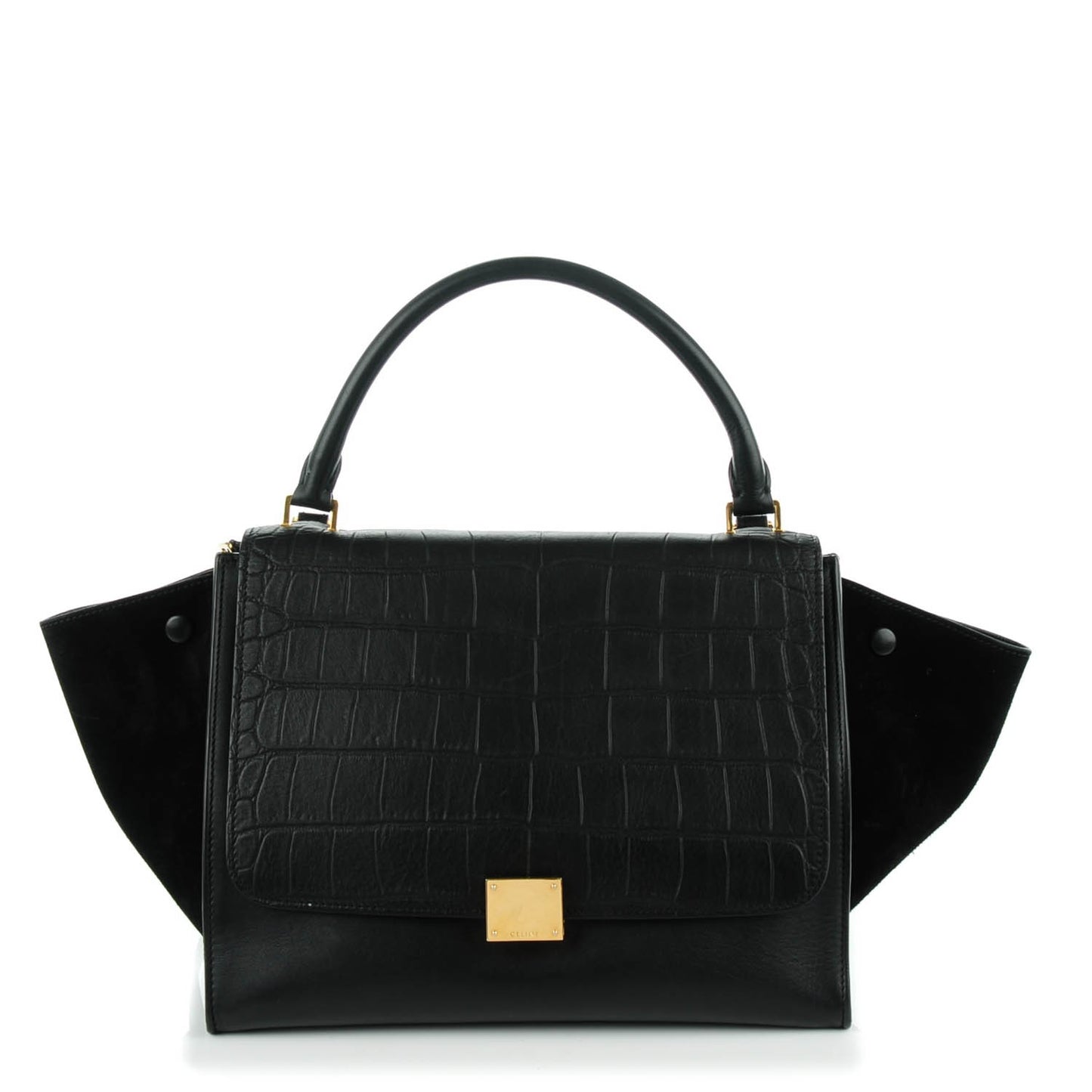 Crocodile Embossed Calfskin Medium Trapeze Black