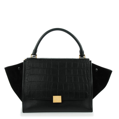 Celine Crocodile Embossed Calfskin Medium Trapeze Black 1 of 7