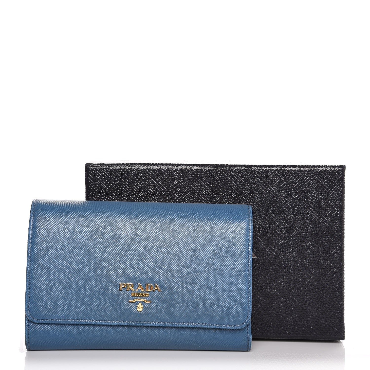 Prada Saffiano Metal Compact Snap Tri-Fold Wallet Cobalto 8 of 8