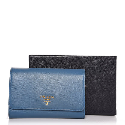 Prada Saffiano Metal Compact Snap Tri-Fold Wallet Cobalto 8 of 8