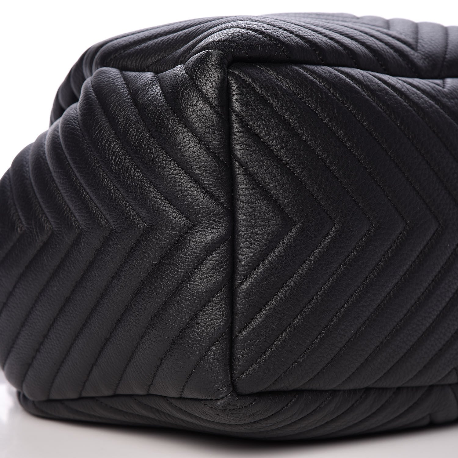 Chanel Deerskin Chevron Large CC Chain Bucket Drawstring Bag Black 9 of 10