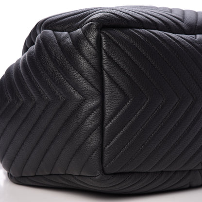 Chanel Deerskin Chevron Large CC Chain Bucket Drawstring Bag Black 9 of 10