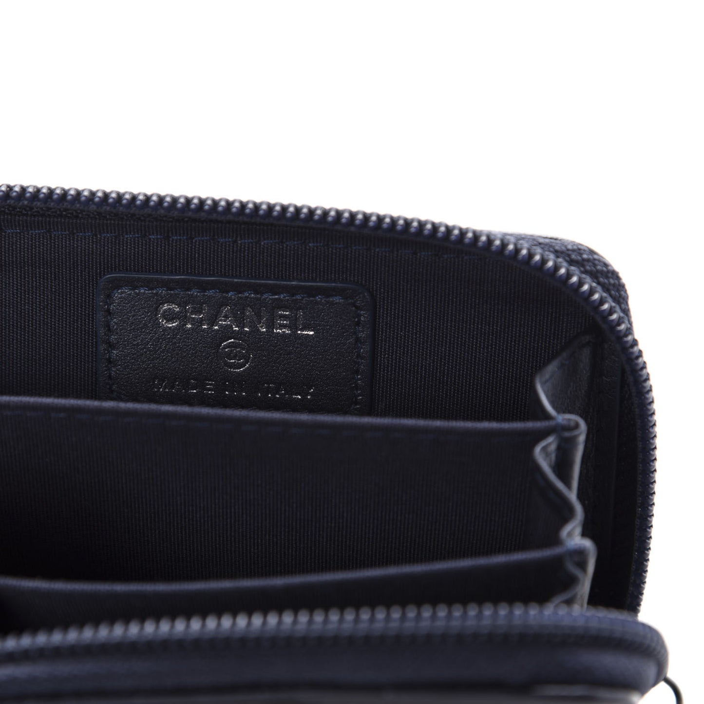 Caviar Quilted Boy Zip Around Coin Purse Wallet Navy