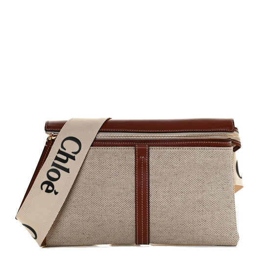Cotton Calfskin Woody Belt Bag Beige Brown