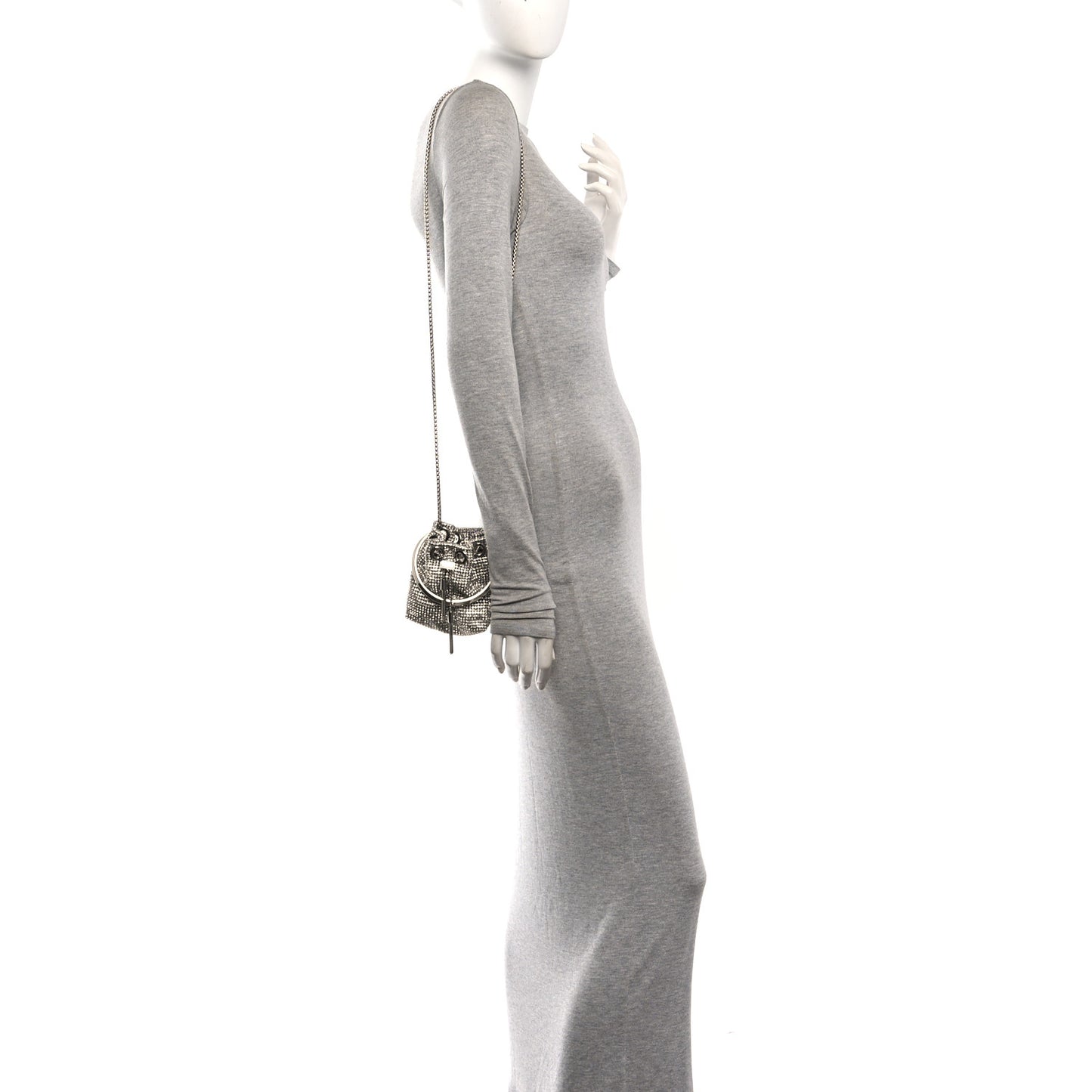 Satin Crystal Embellished Micro Bon Bon Bag Silver