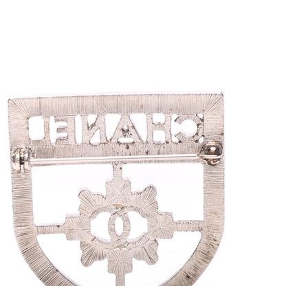 Chanel Swarovski Baguette Crystal CC Shield Brooch Silver 5 of 6