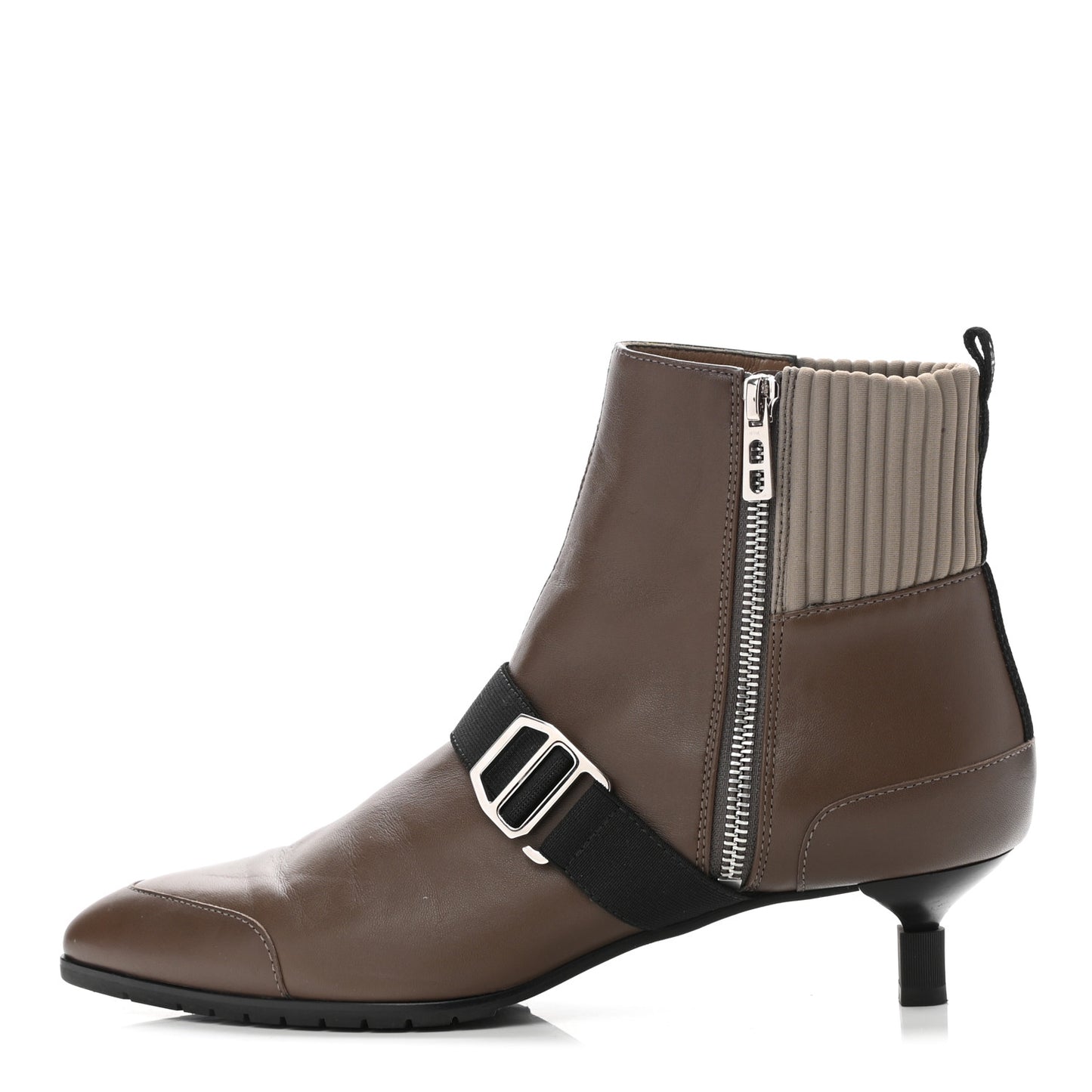 Nappa Calfskin Technical Canvas Shocky Ankle Boots 38.5 Gris Galet