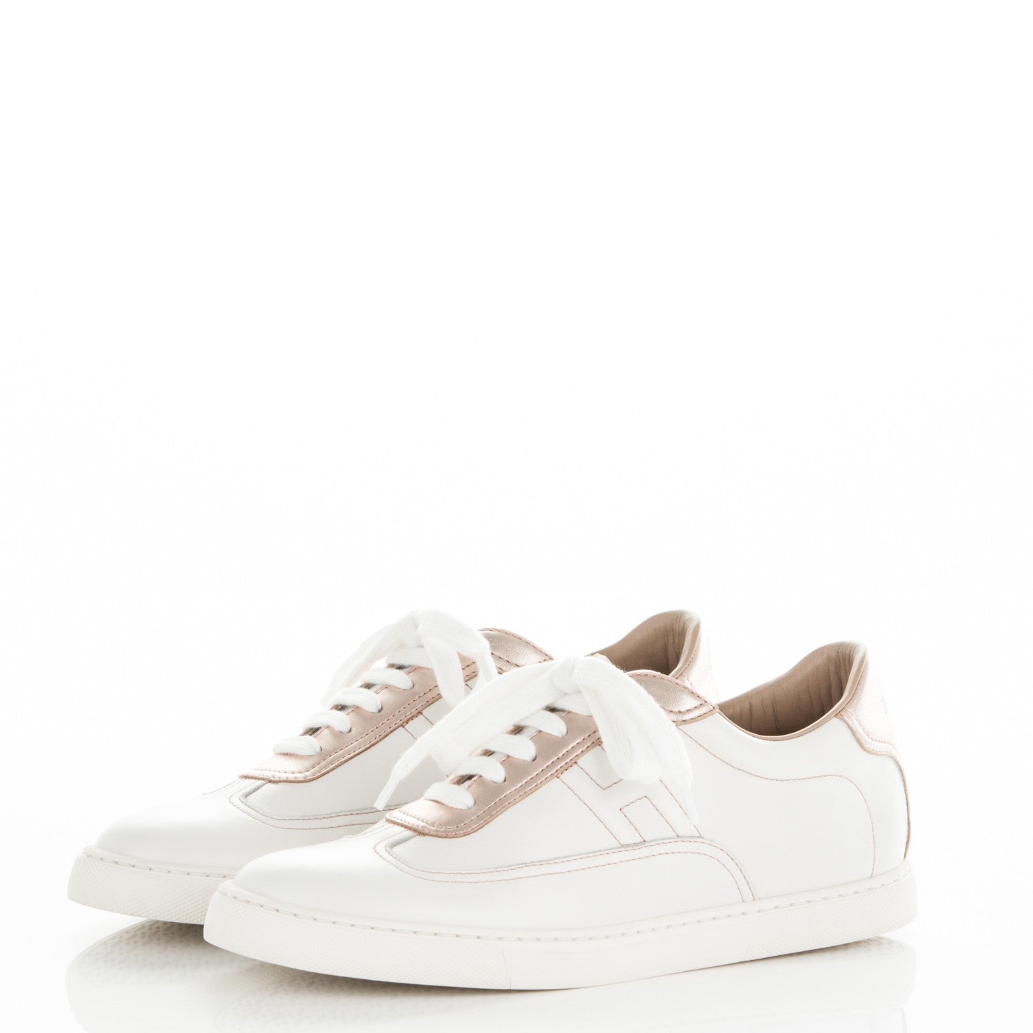 Hermes Swift Nappa Quicker Sneakers 37.5 Blanc Or Rose 3 of 8