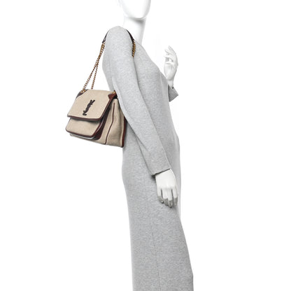 Saint Laurent Cotton Canvas Vintage Calfskin Monogram Medium Niki Chain Satchel Natural Chocolate 2 of 11