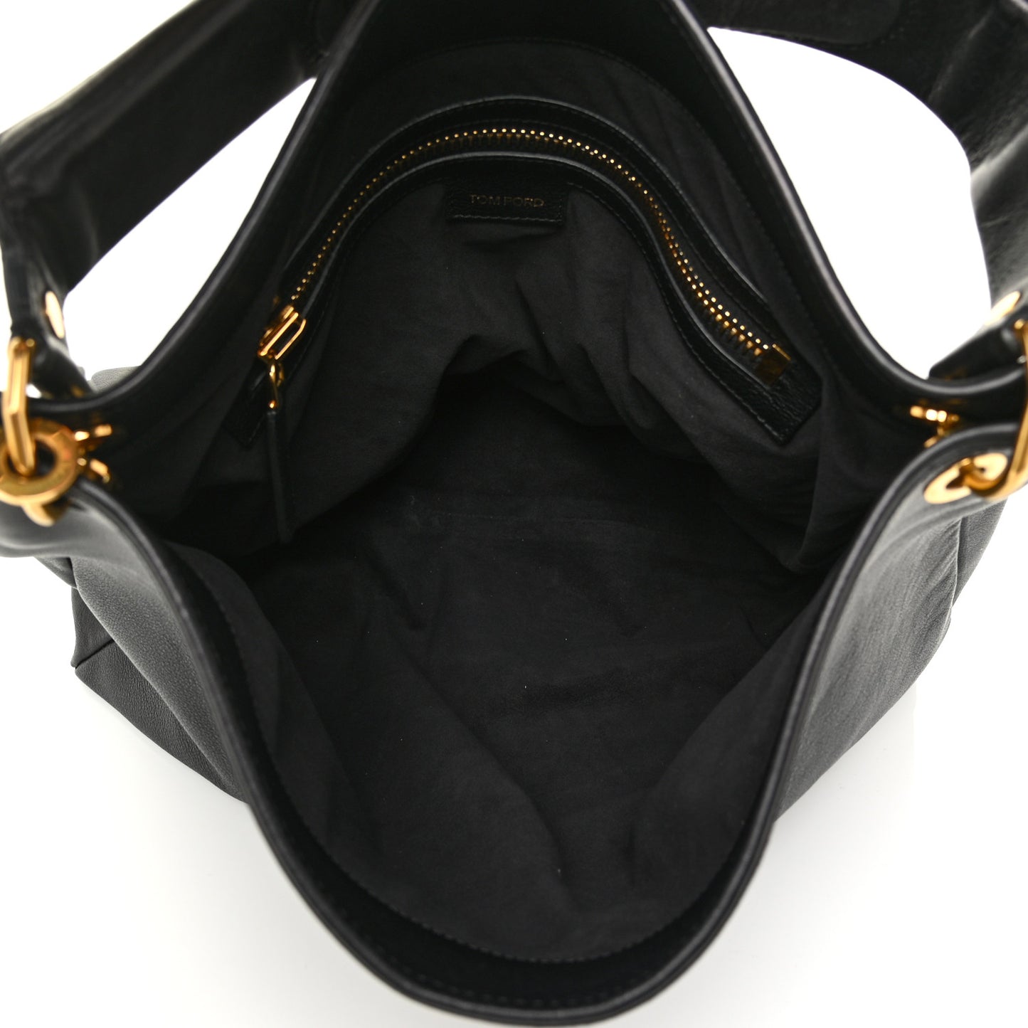 Calfskin Zipper Strap Hobo Black