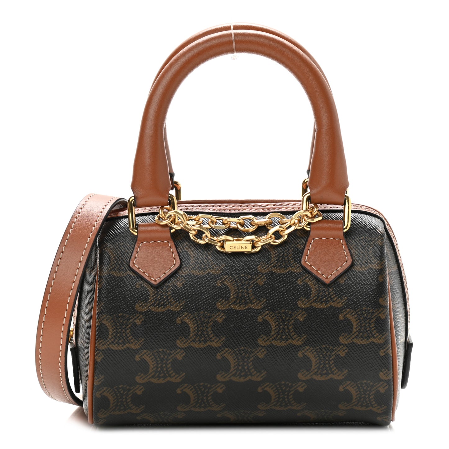 Triomphe Canvas Calfskin Mini Boston Bag Tan