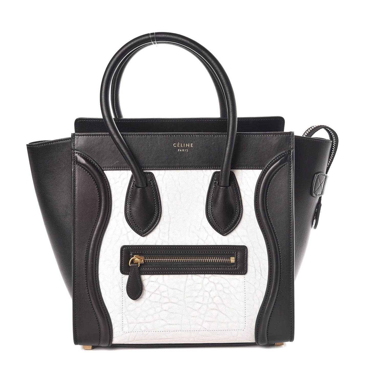 Shrunken Lambskin Micro Bi-Color Luggage Black White