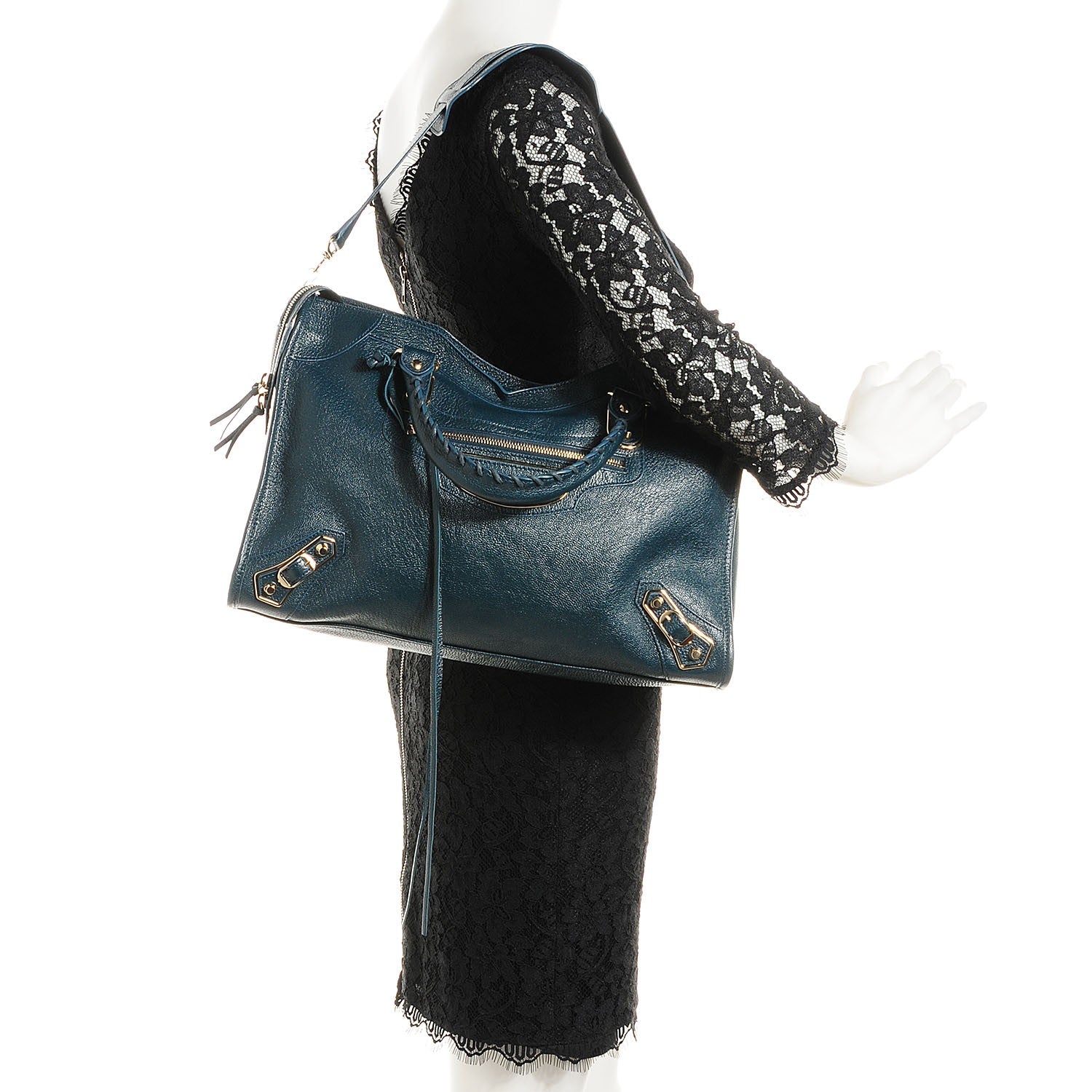 Balenciaga Chevre Gold Metallic Edge Hardware City Bleu Paon 2 of 14