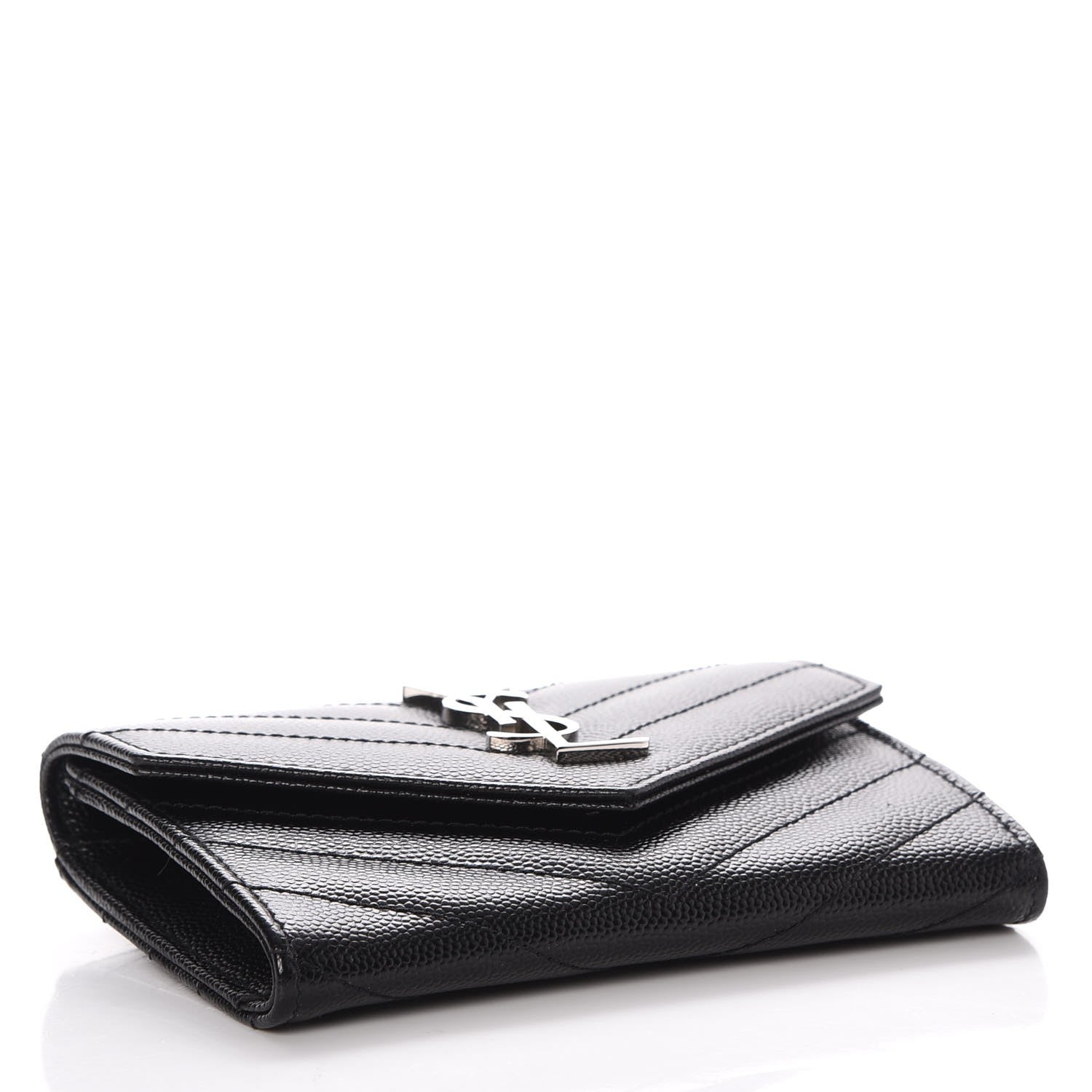 Saint Laurent Grain De Poudre Matelasse Chevron Small Monogram Envelope Wallet Black 4 of 7