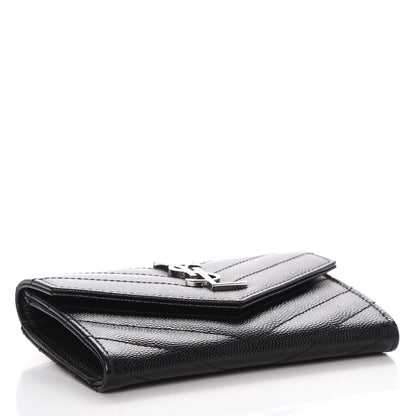 Saint Laurent Grain De Poudre Matelasse Chevron Small Monogram Envelope Wallet Black 4 of 7