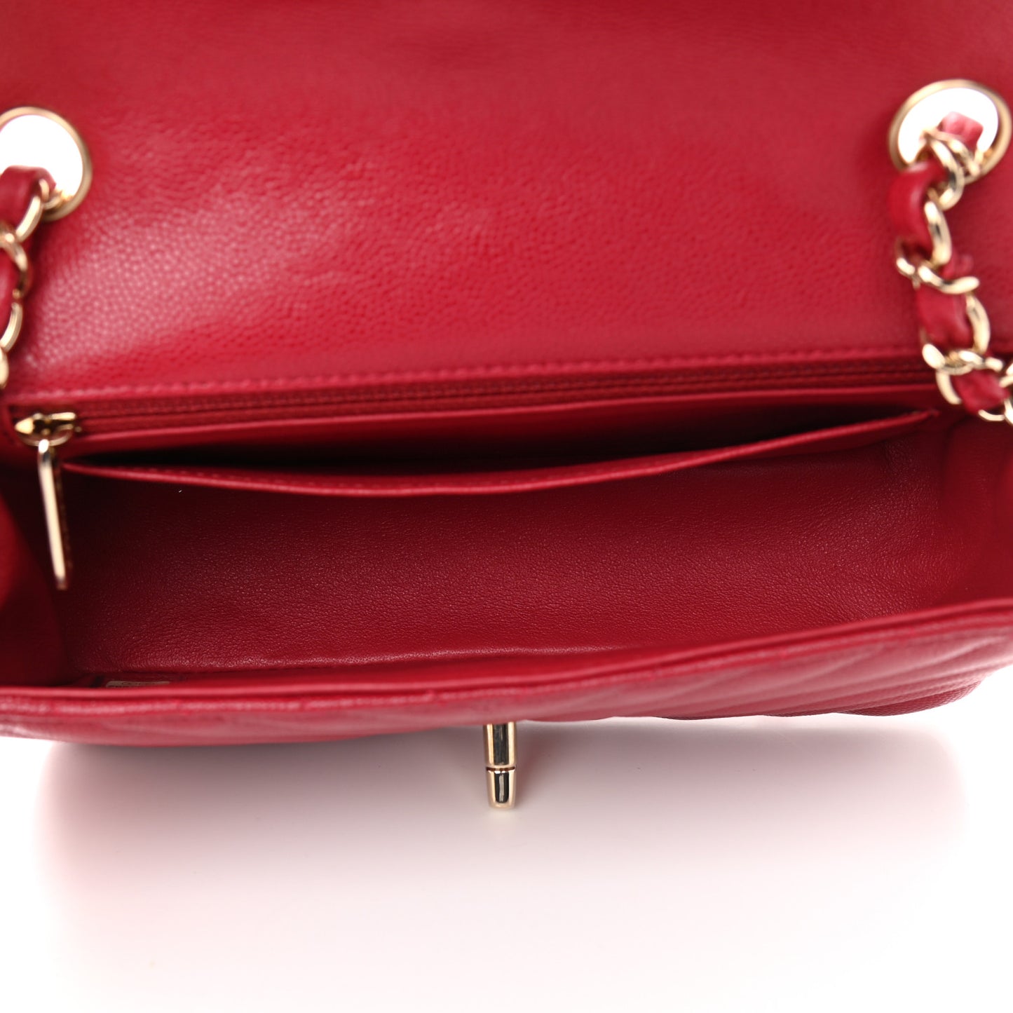 Caviar Chevron Quilted Mini Rectangular Flap Dark Red