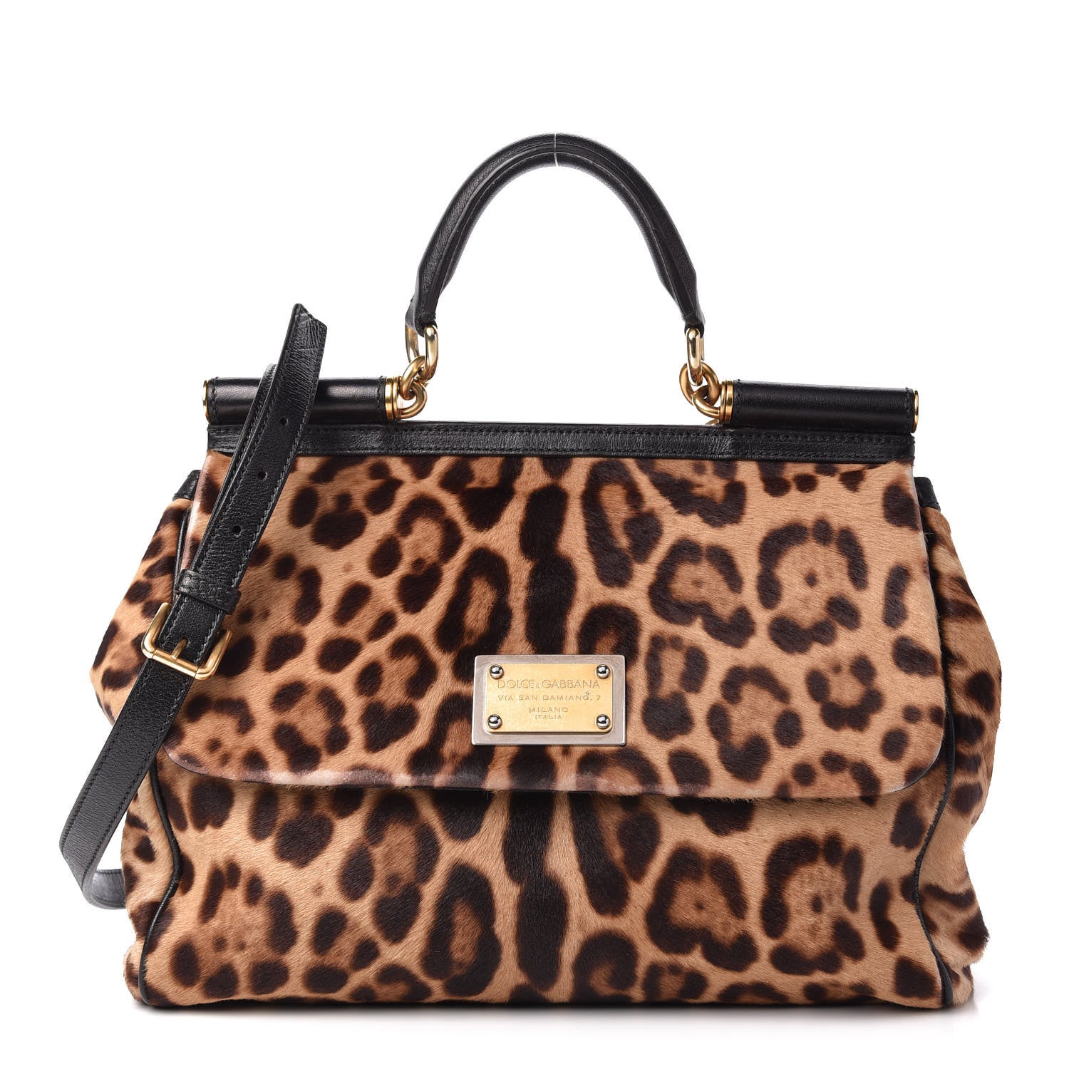Dolce & Gabbana Calf Hair Leopard Print Large Miss Sicily Satchel Naturale 1 of 10