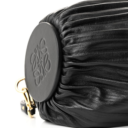 Loewe Lambskin Pleated Bracelet Pouch Shoulder Bag Black 9 of 10