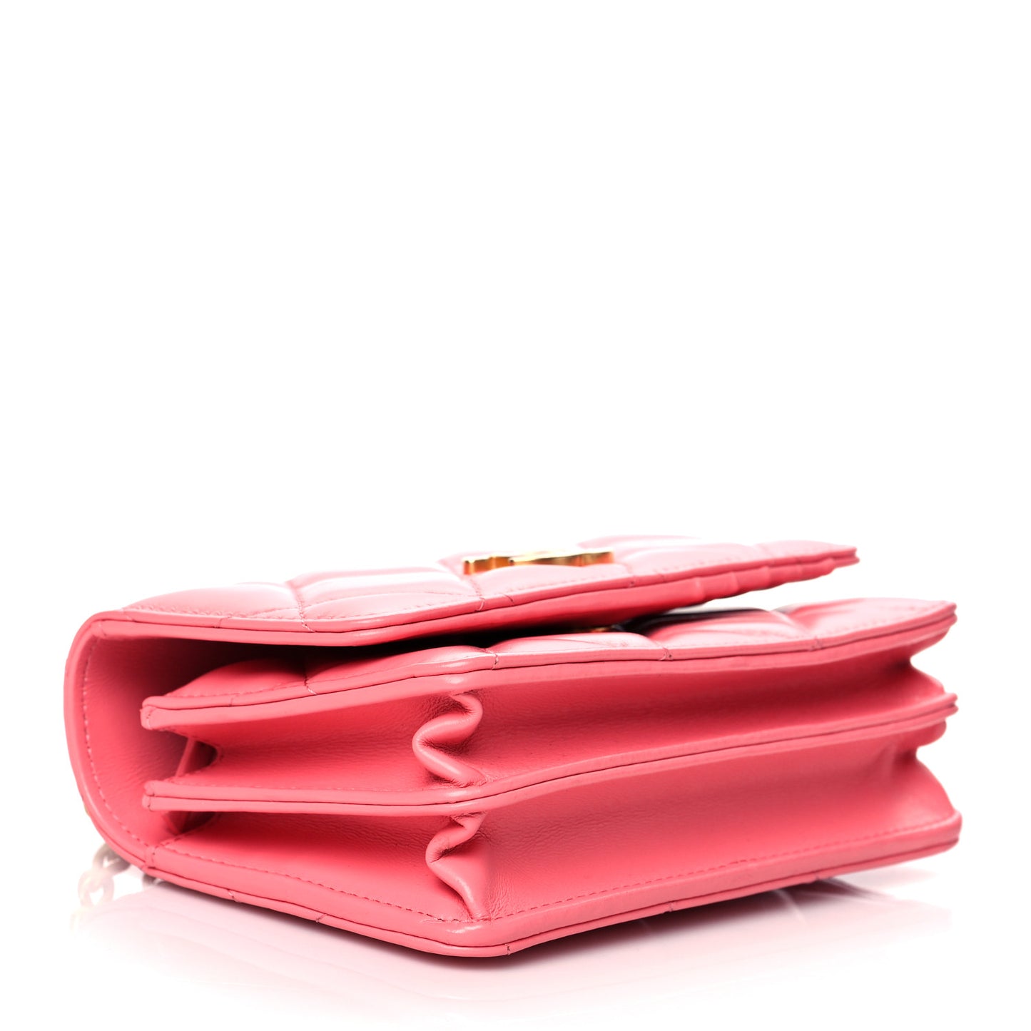 Lambskin Enamel Quilted Pending Clutch With Chain Pink