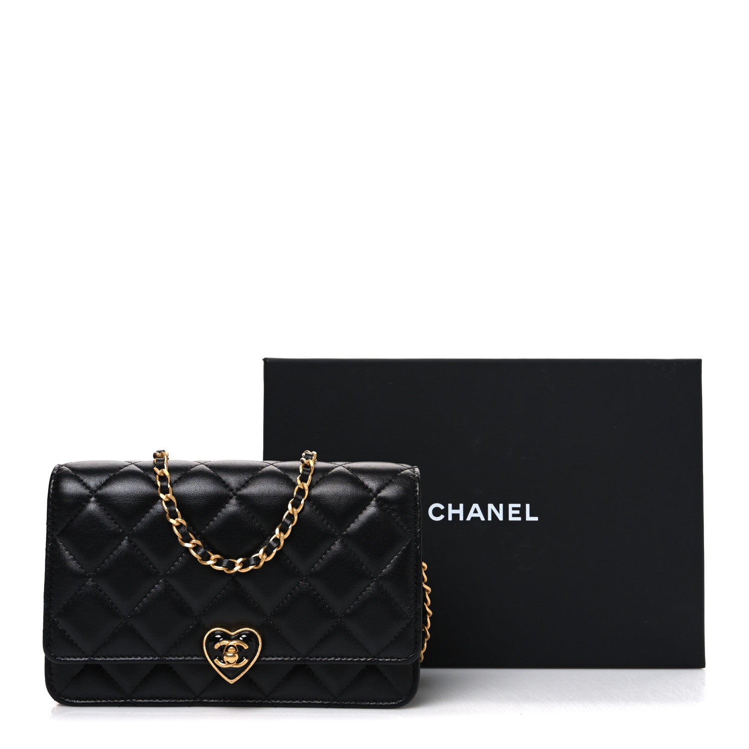 Chanel Lambskin Plexiglass Quilted Coco Love Wallet On Chain WOC Black 11 of 11