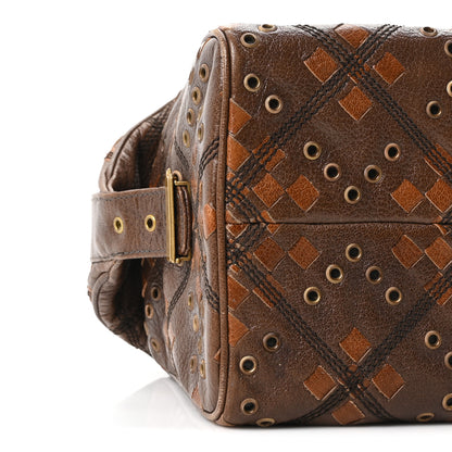 Bottega Veneta Goatskin Grommet Boston Handbag Brown 8 of 9