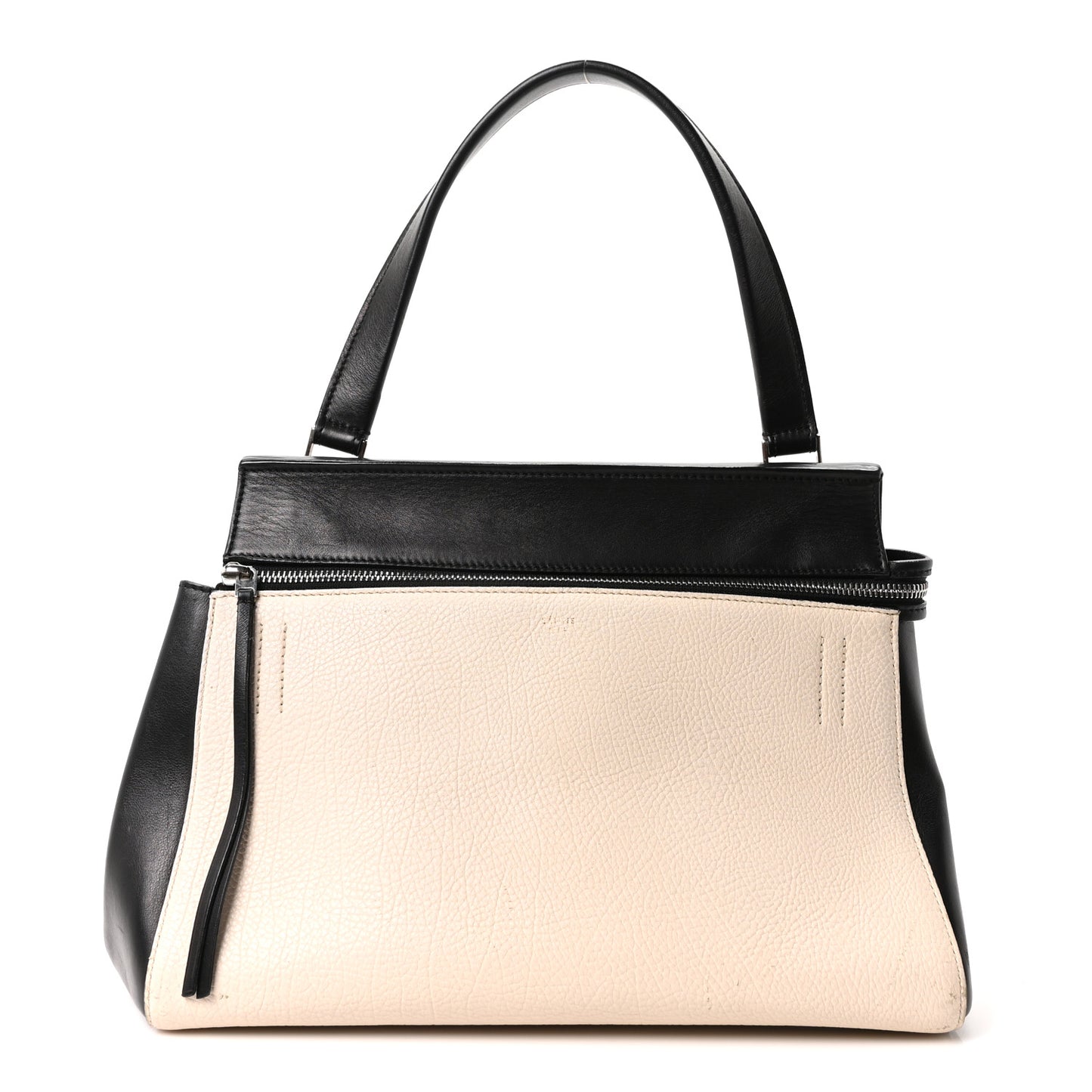 Textured Calfskin Small Bi-Color Edge Shoulder Bag Black Cream