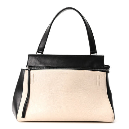 Celine Textured Calfskin Small Bi-Color Edge Shoulder Bag Black Cream 1 of 10