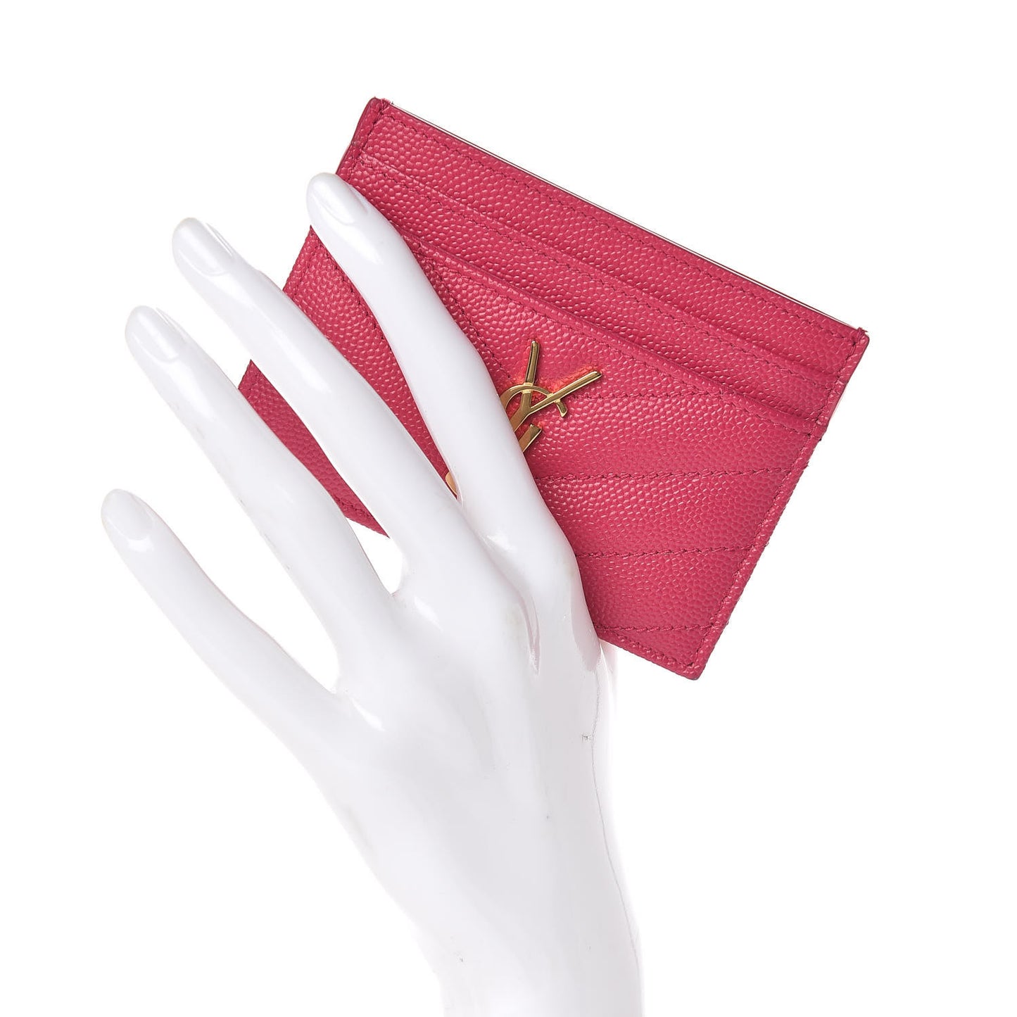 Grain De Poudre Matelasse Chevron Monogram Credit Card Case Fresh Fuxia