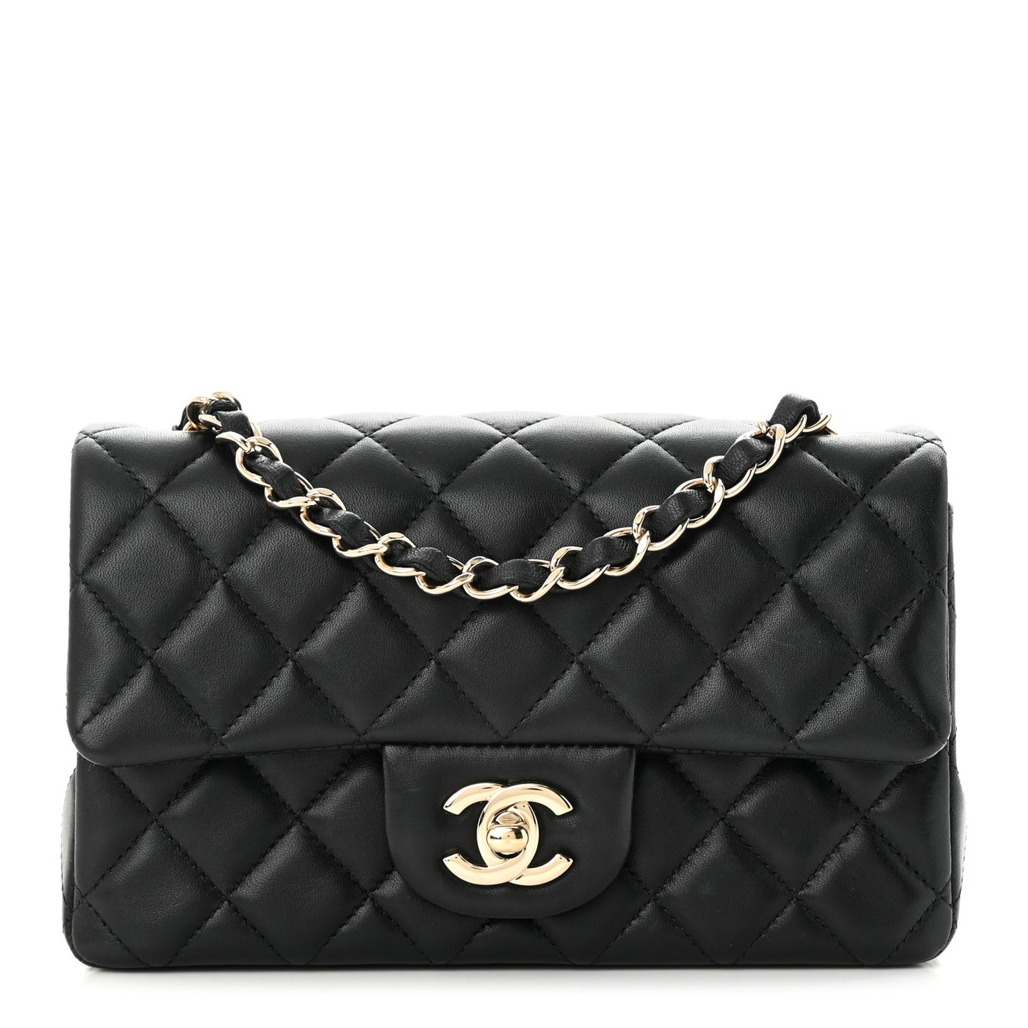 Lambskin Quilted Mini Rectangular Flap Black