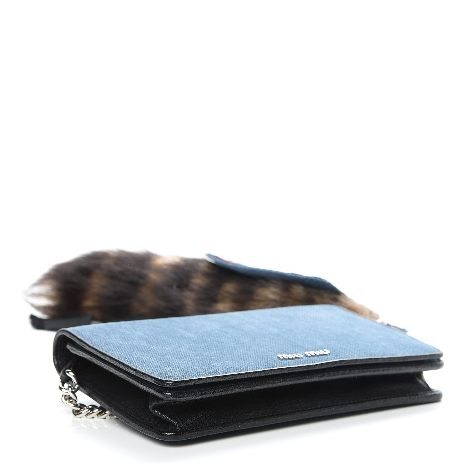 Miu Miu Denim Raccoon Fur Charm Crossbody Blue 4 of 10