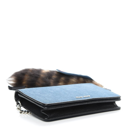 Miu Miu Denim Raccoon Fur Charm Crossbody Blue 4 of 10