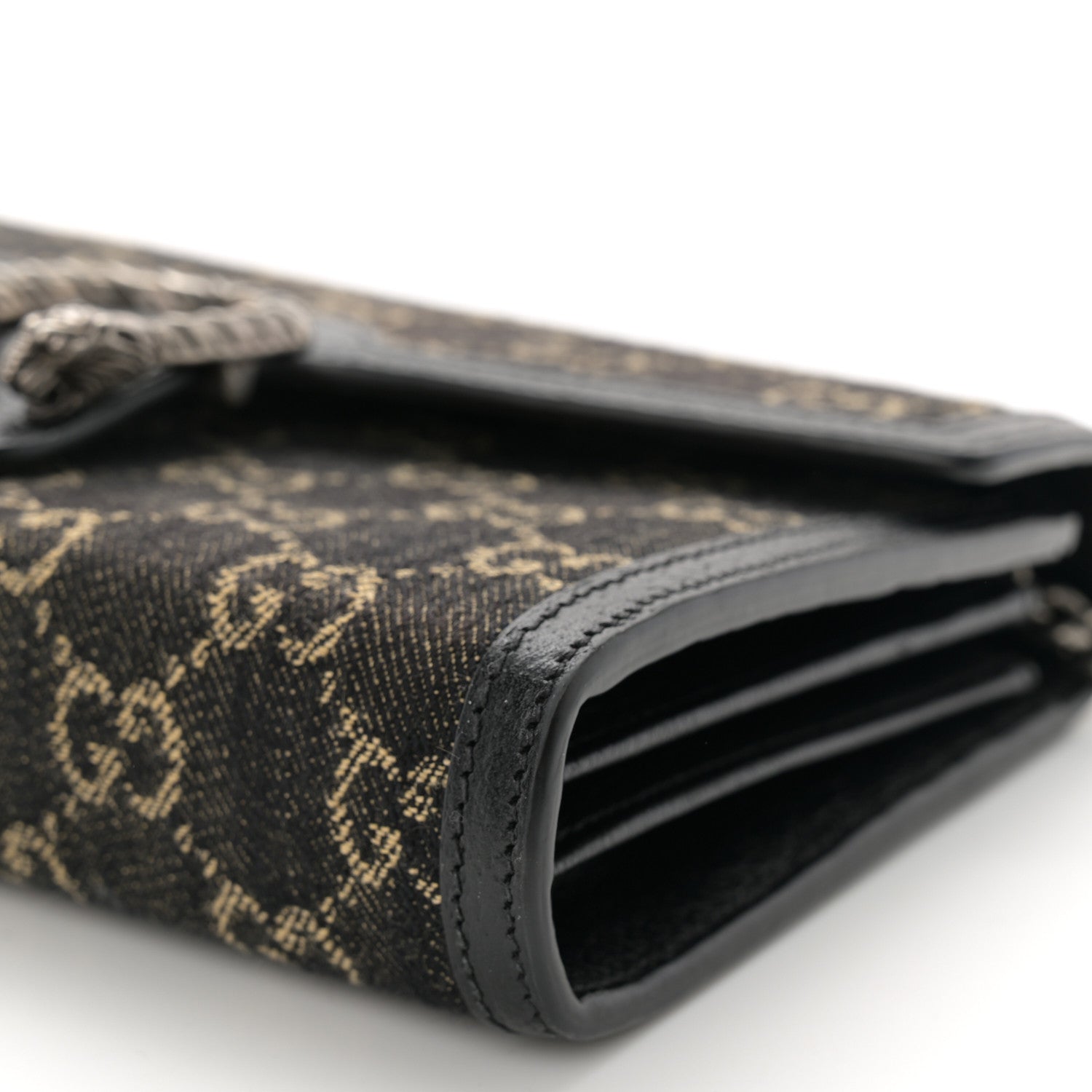Gucci Jacquard Black Denim GG Monogram Mini Dionysus Chain Wallet Black Ivory 9 of 9