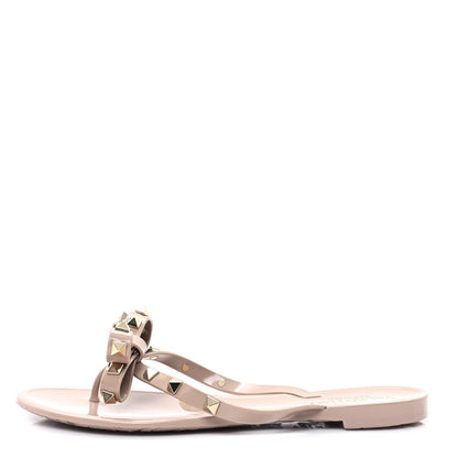 Valentino Garavani PVC Jelly Rockstud Bow Thong Sandals 37 Poudre 1 of 9