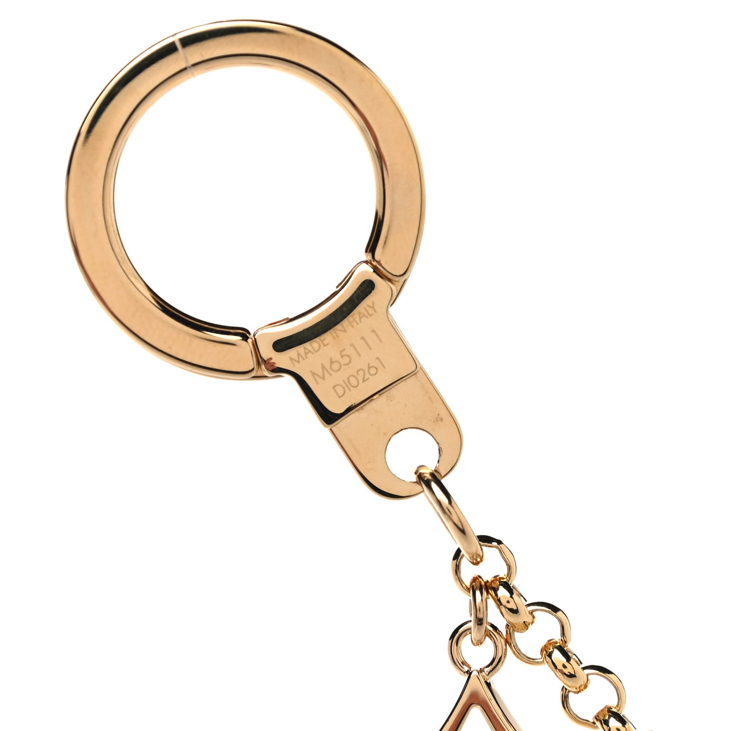 Brass Enamel Fleur De Monogram Bag Charm Chain Gold