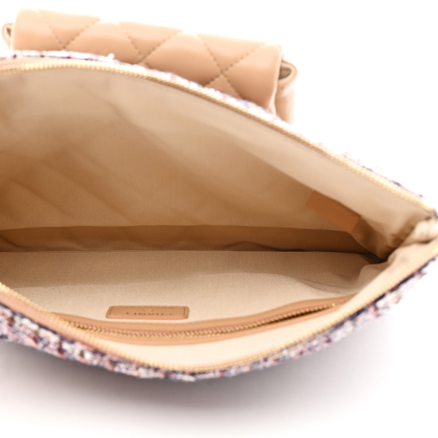 Chanel Tweed Lambskin Quilted Pouch Beige Multicolor 5 of 8