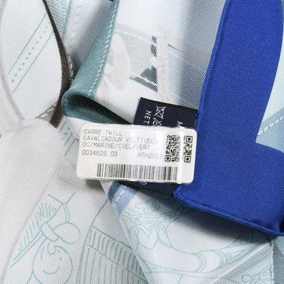 Hermes Silk Cavalcadour Voltigeur Scarf 90 Marine Ciel Vert 3 of 3