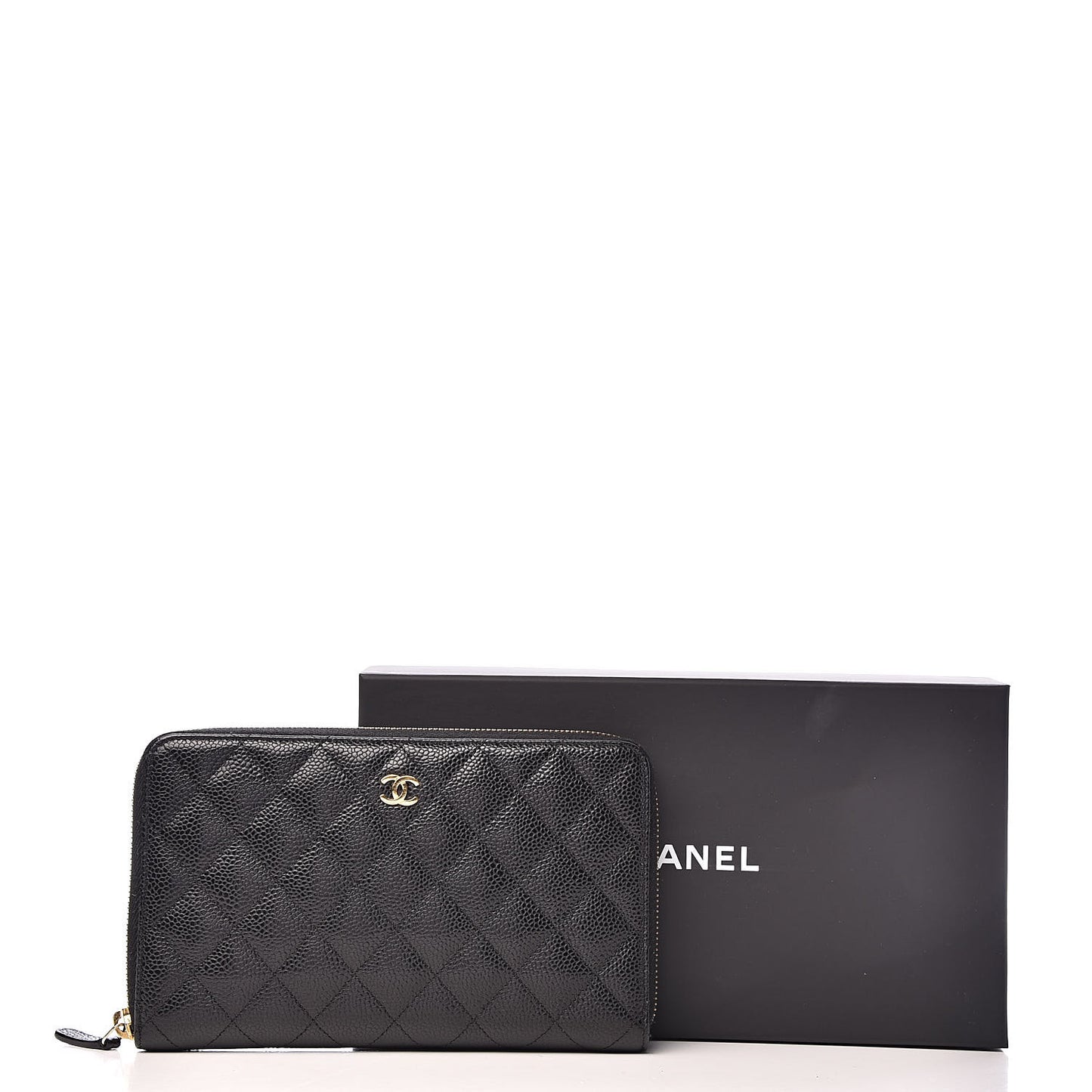 Caviar Quilted Large Zip Around Organizer Wallet Black