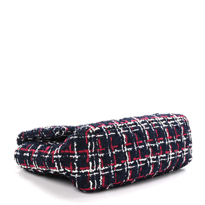 Chanel Tweed Quilted Large Chanel 19 Flap Navy Blue White Red 4 of 10