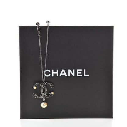 Chanel Pearl Beaded Enamel CC Long Necklace Black Silver 6 of 6