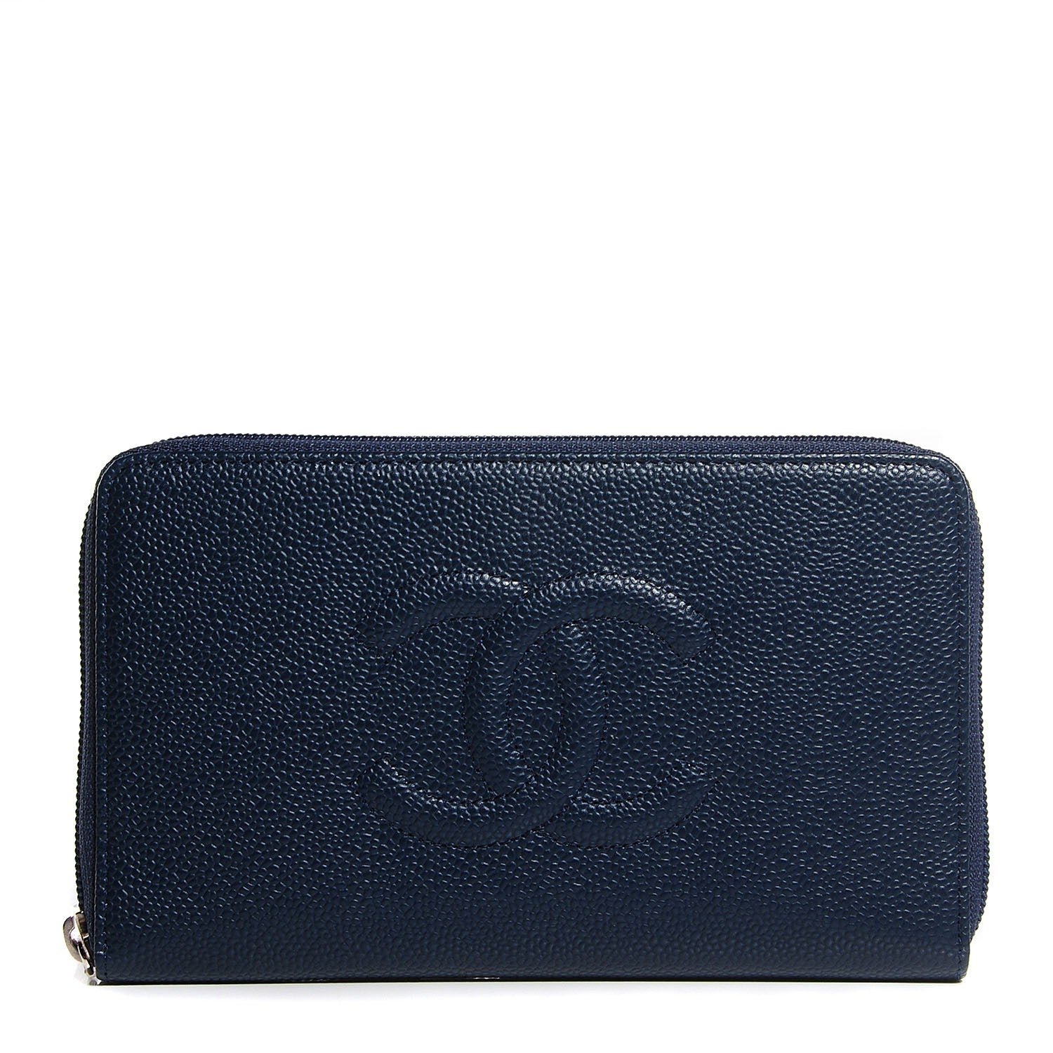 Chanel Caviar Large Timeless CC Zip Around Wallet Navy Blue 1 of 9